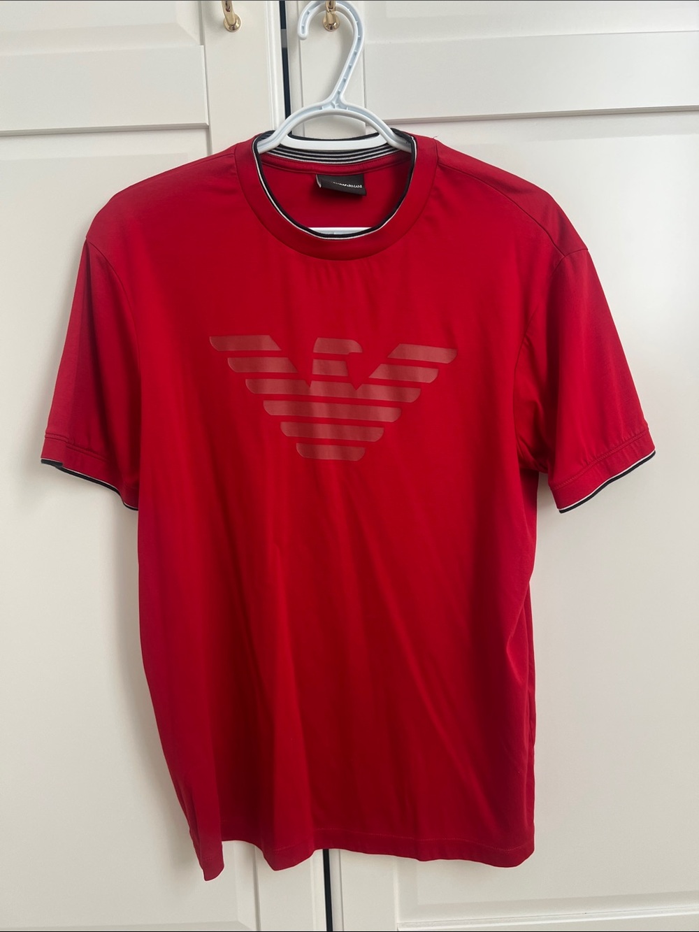 Emporio Armani Red Short-Sleeve Logo Crew Neck Tee